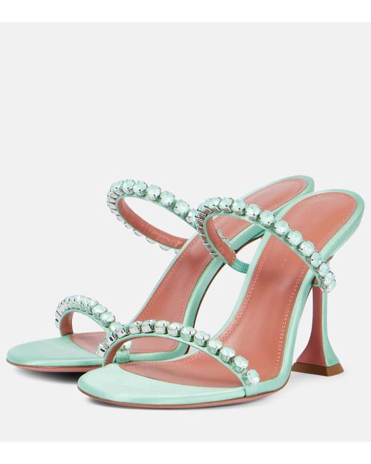 AMINA MUADDI Green Sandalen Gigi 95 Aus Satin Mit Kristallen