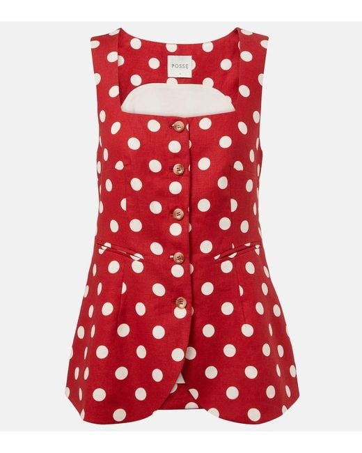 Posse Red Lucille Polka-Dot Linen Vest