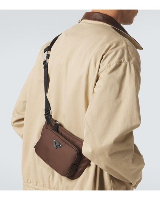Prada Brown Re-Nylon Leather-Trimmed Shoulder Bag for men