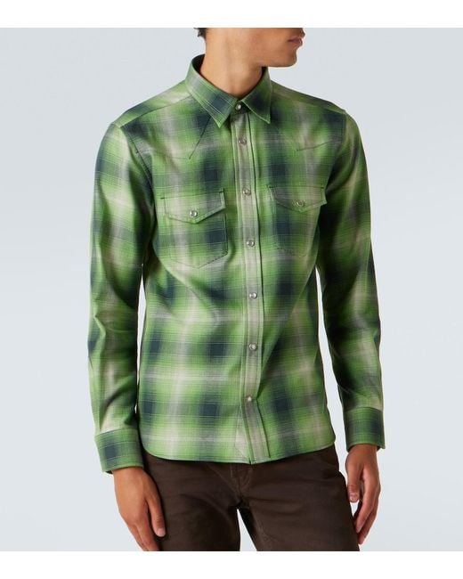 Tom Ford Green Checked Cotton Shirt for men