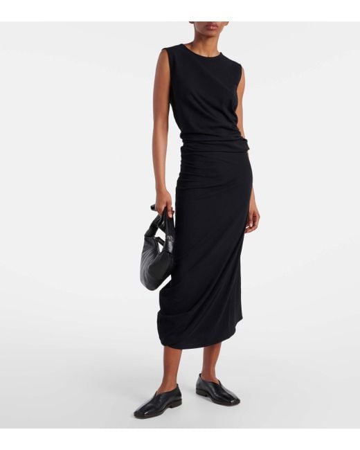 Lemaire Black Gathered Cotton Jersey Midi Dress