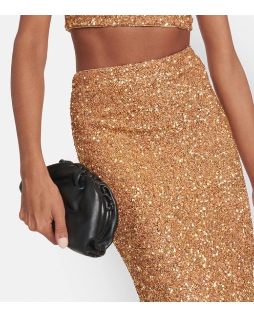 Self-Portrait Brown Sequined Maxi Skirt