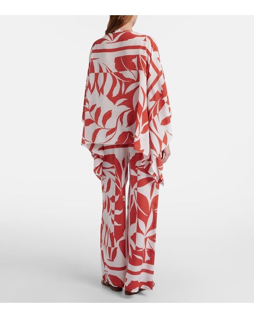 Max Mara Red Voto Printed Silk Wide-Leg Pants