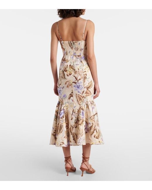 Zimmermann Natural Coco Tie-Front Linen Midi Dress