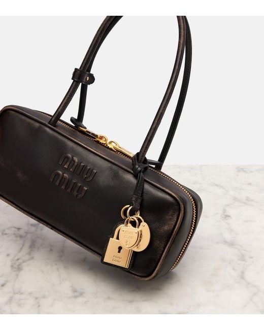 Miu Miu Black Beau Logo Leather Shoulder Bag