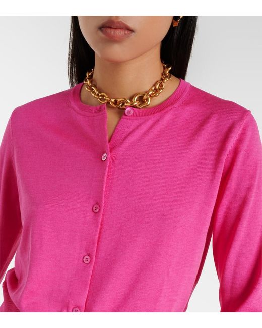 Cardigan cropped in cotone e seta di Carolina Herrera in Pink