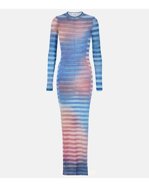 Jean Paul Gaultier Blue Air Striped Tulle Maxi Dress