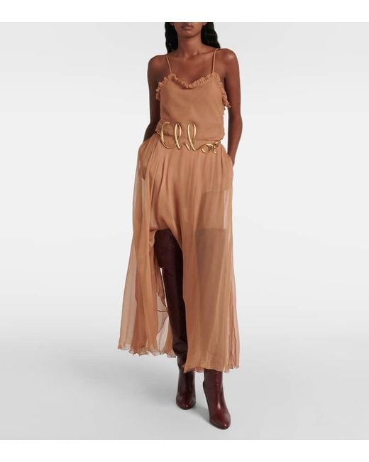Chloé Brown Silk Muslin Midi Skirt