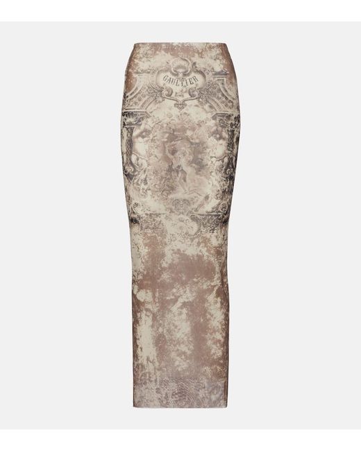 Jean Paul Gaultier Natural Bedruckter Midirock Medallion Aus Mesh