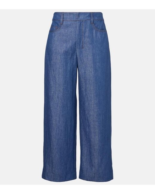 Max Mara Blue Dante Cotton And Linen Twill Wide-Leg Pants