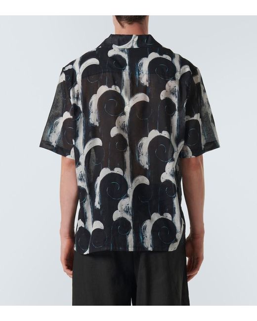 Commas Black Printed Cotton Voile Bowling Shirt for men