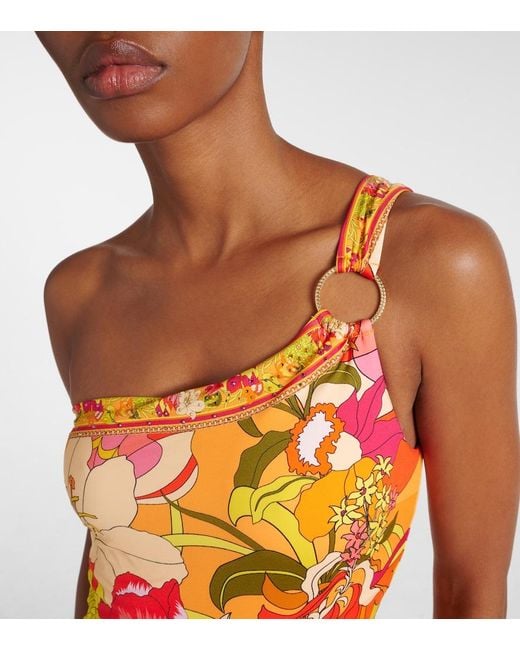 Camilla Orange Embellished One-Shoulder Swimsuit