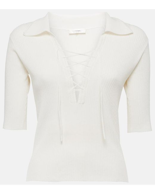 FRAME White Ribbed-Knit Sweater
