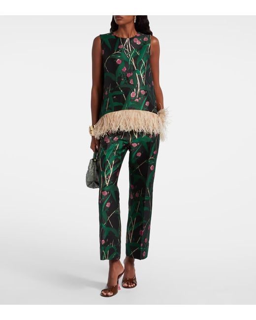 LaDoubleJ Green Top La Scala Aus Jacquard Mit Federn