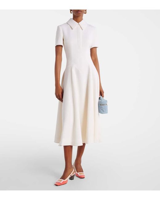 Emilia Wickstead White Jody Pleated Wool Midi Dress