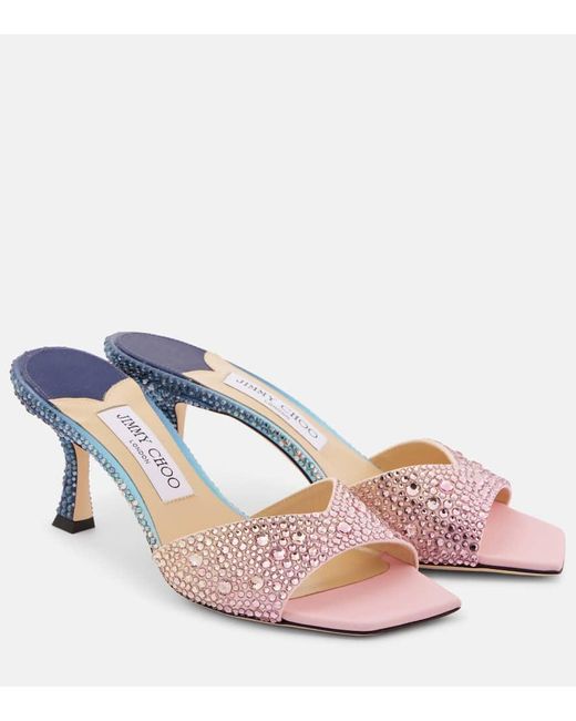 Jimmy Choo Pink Skye 70 Embellished Satin Mules