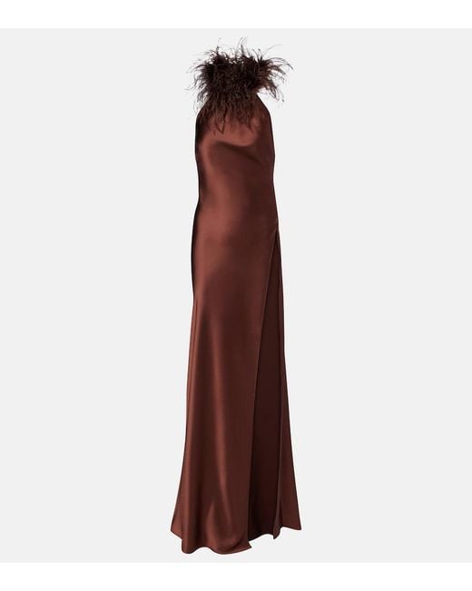The New Arrivals Ilkyaz Ozel Purple Jazzy Embellished Feather-Trimmed Gown