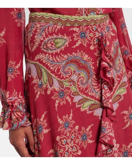 Etro Red Printed Maxi Skirt