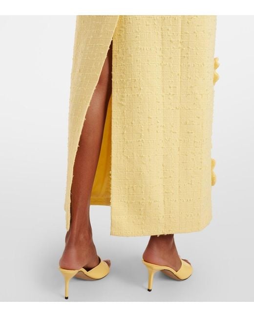 LEO LIN Yellow Lucinda Floral-Applique Tweed Maxi Dress