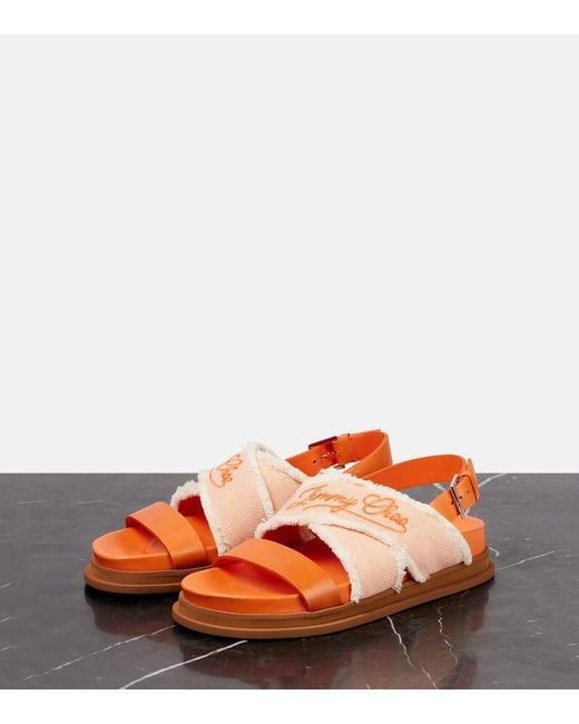 Jimmy Choo Joa Canvas And Leather Sandals in Orange | Lyst