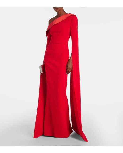 Safiyaa Red Rinoa Caped Crepe Gown