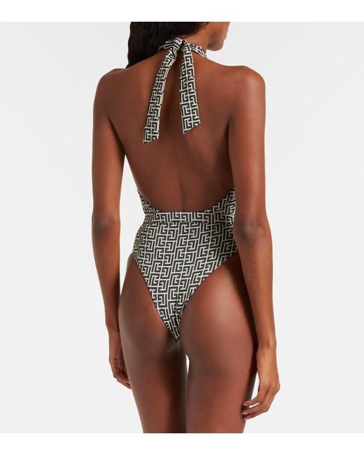 Balmain White Belted Halterneck Swimsuit