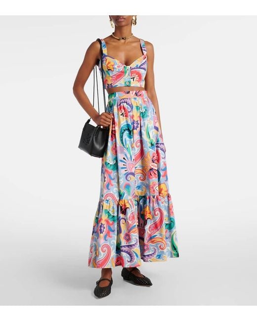 Etro White Vibrant Paisley Print Cotton Skirt