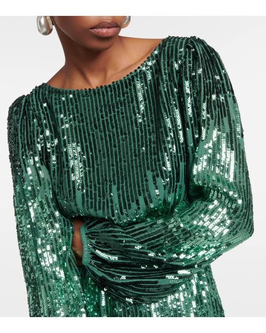 Rixo Green Coco Sequined Maxi Dress