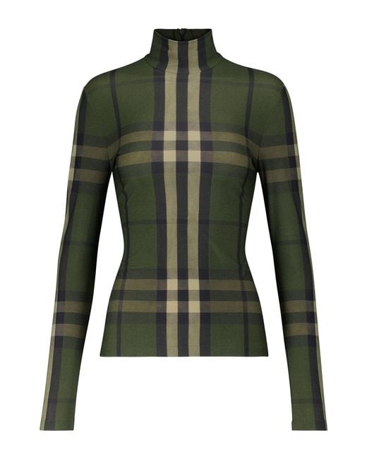 Burberry Vintage Check Turtleneck Top in Green | Lyst