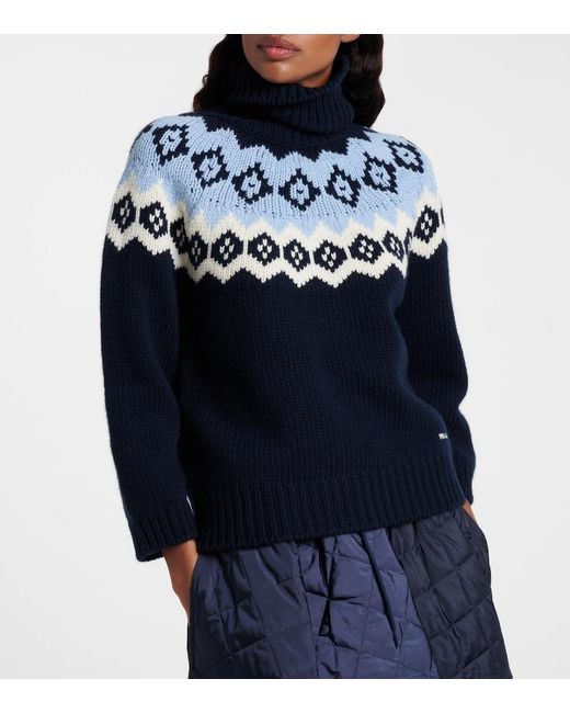 Prada Blue Fair Isle Wool And Cashmere Sweater