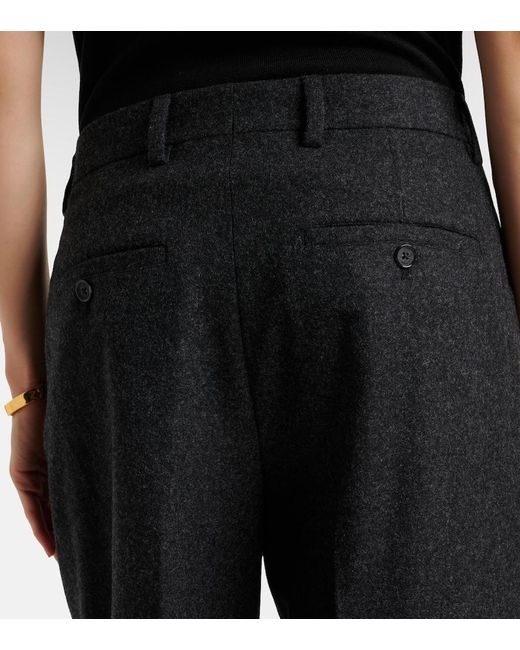 Totême Black Wool-Blend Flannel Straight Pants