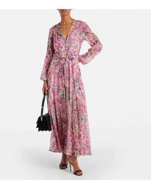 Robe longue Elvita imprimee en soie Veronica Beard en coloris Purple
