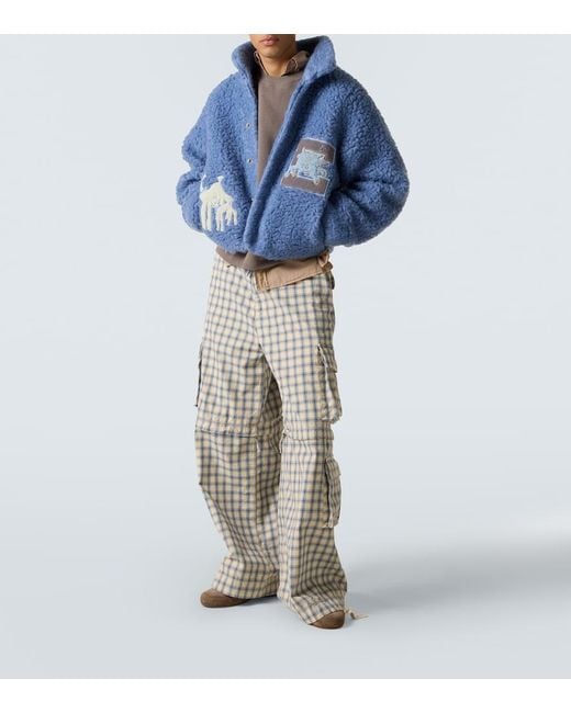ERL White Checked Cotton Cargo Pants for men