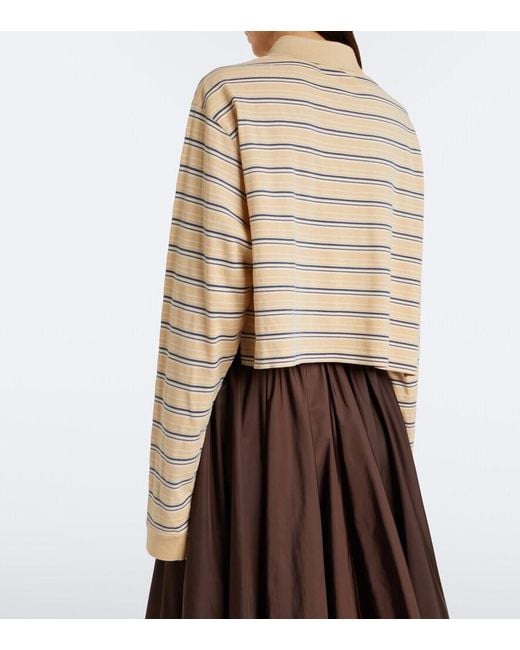 Prada Natural Logo Striped Cotton Pique Polo Shirt