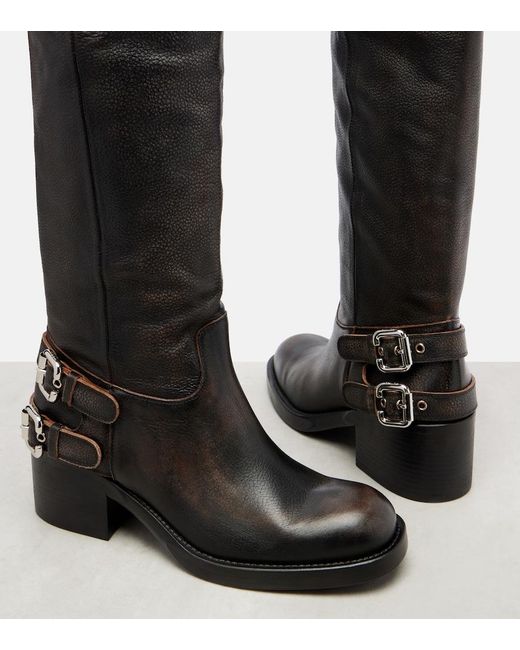 Chloé Black Dakota Leather Knee-High Biker Boots