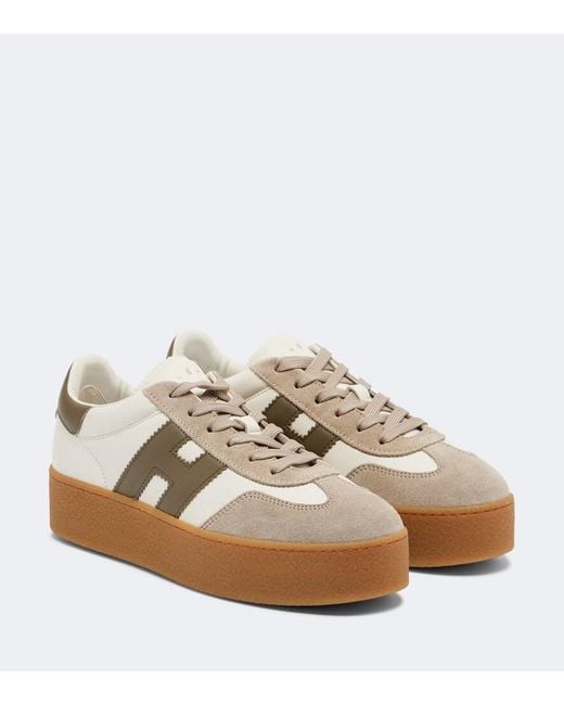 Hogan Natural Cool Suede-Trimmed Leather Platform Sneakers
