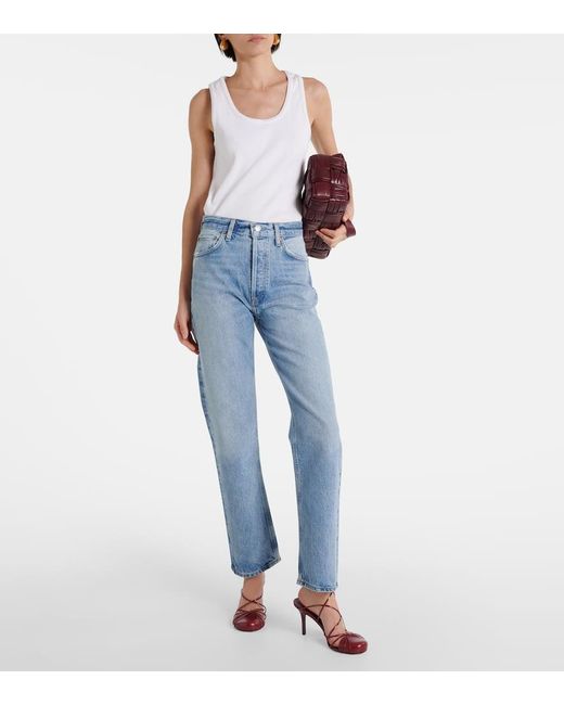 Agolde Blue 90's Pinch Waist High-Rise Straight Jeans