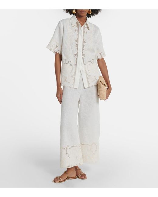 ALÉMAIS White Embroidered Linen Culottes