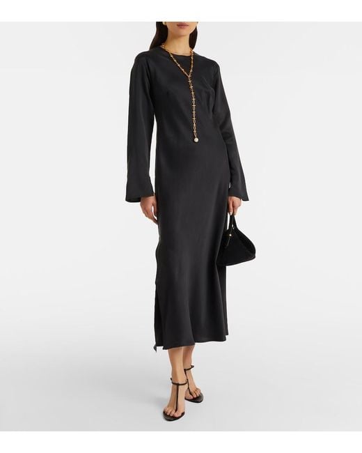 Asceno Black Salina Silk Charmeuse Maxi Dress