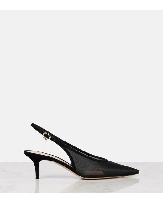 Gianvito Rossi Black 55 Leather-Trimmed Organza Slingback Pumps