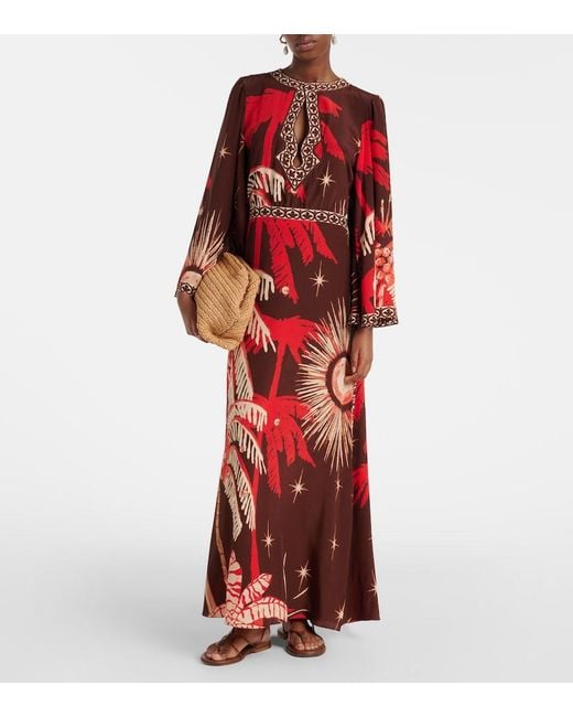 Johanna Ortiz Red Patterned Cut-Out Maxi Dress
