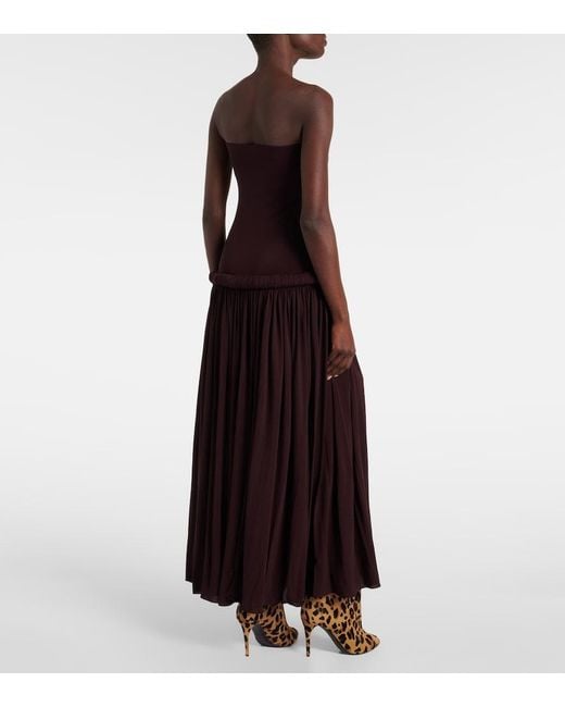 Alaïa Purple Strapless Gathered Jersey Maxi Dress