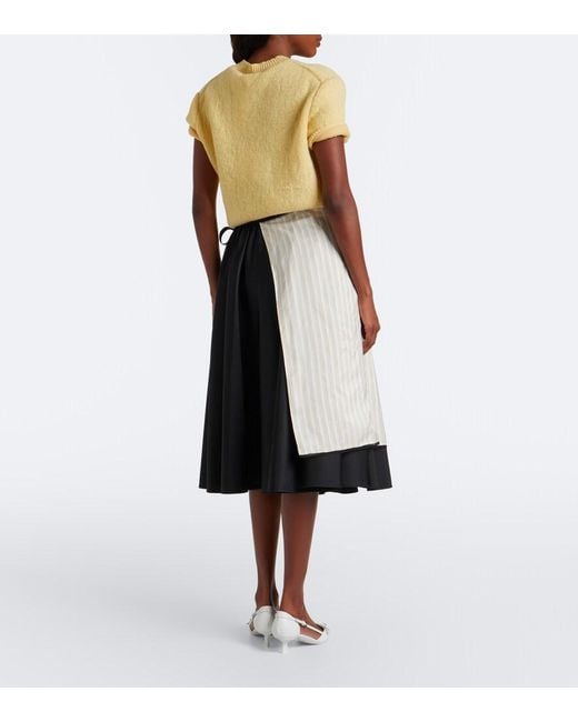 Prada Natural Embroidered Striped Wrap Skirt
