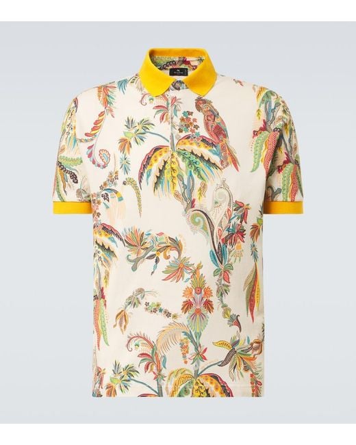 Etro Metallic Printed Cotton Pique Polo Shirt for men