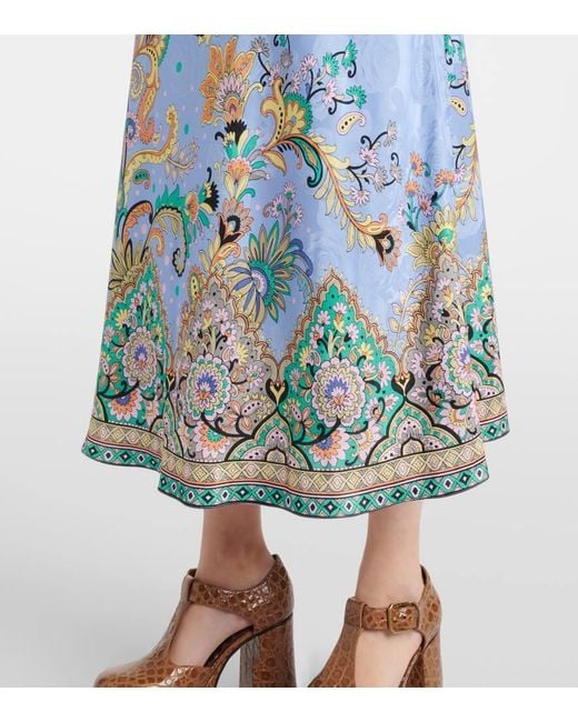 Etro Blue Paisley Satin Midi Dress