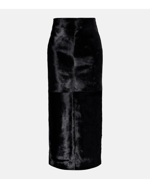 Nour Hammour Black Elisse Calf Hair Pencil Skirt