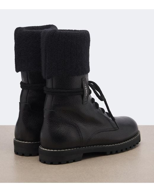 Fendi Black Wool-Lined Leather Combat Boots