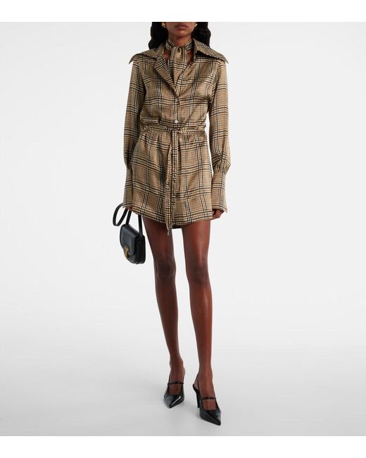 Patou Brown Prince Of Wales Check Silk Shirt Dress