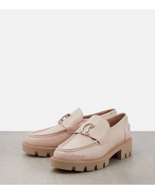 Christian Louboutin Pink Cl Moc Lug Patent Leather Loafers