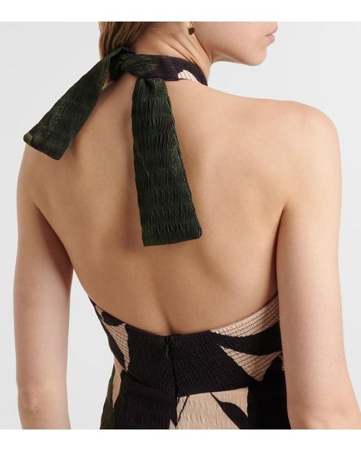 Johanna Ortiz Green Printed Halterneck Maxi Dress